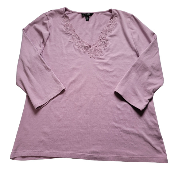 LRL Scottish Primrose Floral Lace V-Neck Trim Three Quarter Sleeve Top Size XXL - Picture 4 of 10